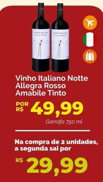 Oba Hortifruti Vinho Italiano Notte Allegra Rosso Amabile Tinto Garrafa 750 ml oferta