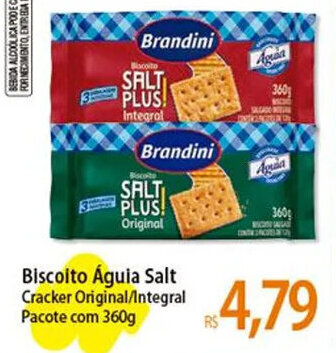 Biscoito Águia Salt Cracker Original/Integral Pacote com 360g