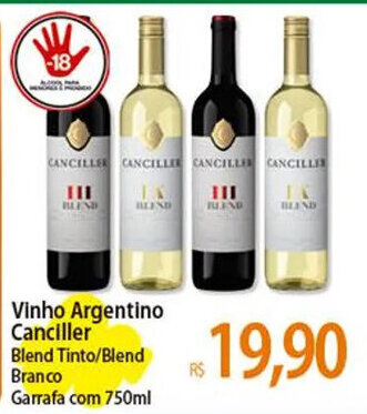 Atacadão Vinho Argentino Canciller Blend Tinto/Blend Branco Garrafa com 750ml oferta