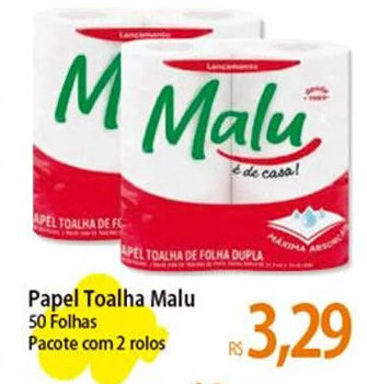 Atacadão Papel Toalha Malu 50 Folhas Pacote com 2 rolos oferta