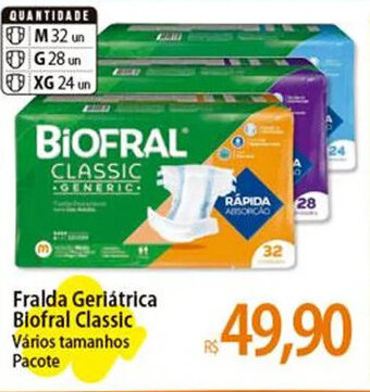 Fralda Geriátrica Biofral Classic Vários tamanhos Pacote