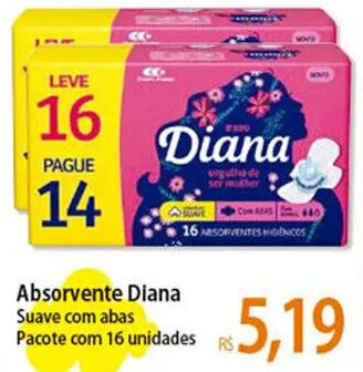 Atacadão Absorvente Diana Suave com abas Pacote com 16 unidades oferta
