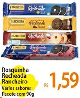 Rosquinha Recheada Rancheiro Vários sabores Pacote com 90g