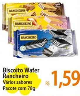 Atacadão Biscoito Wafer Rancheiro Vários sabores Pacote com 78g oferta