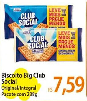 Atacadão Biscoito Big Club Social Original/Integral Pacote com 288g oferta