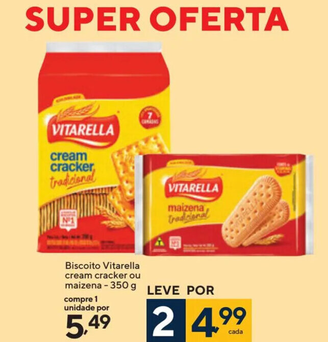 Biscoito Vitarella cream cracker ou maizena 350 g oferta na Coop