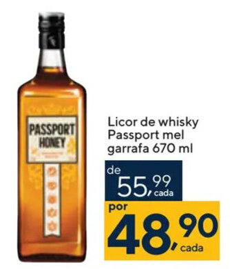 Coop Licor de whisky Passport mel garrafa 670 ml oferta