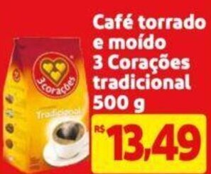 Extra Supermercado Café torrado e moído 3 Corações tradicional 500g oferta