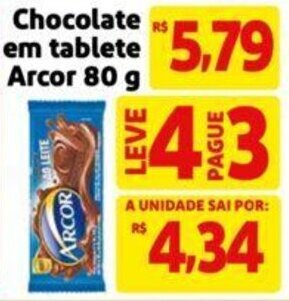 Chocolate em tablete Arcor 80g