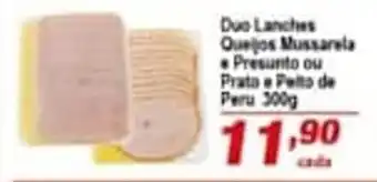 Ricoy Supermercados Duo Lanches Queijos Mussarela e Presunto ou Prata e Peito de Peru 300g oferta