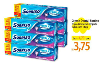 Atacadão Creme Dental Sorriso Tripla Limpeza Completa Tubo com 140g oferta