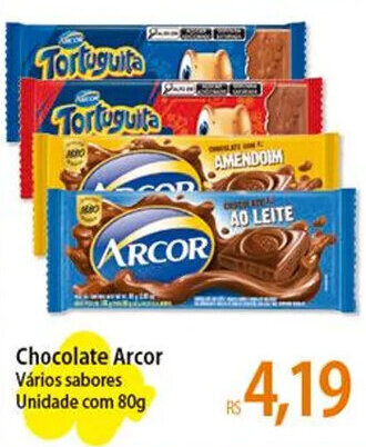 Atacadão Chocolate Arcor Vários sabores Unidade com 80g oferta