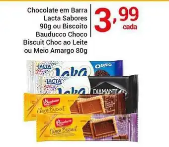 X Supermercados Chocolate Em Barra Lacta Sabores Ou Biscoito Bauducco Choco Biscuit Choc Ao Leite Ou Meio Amargo 80g oferta
