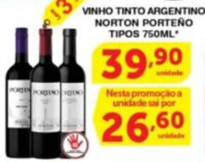VINHO TINTO ARGENTINO NORTON PORTEÑO TIPOS 750ML*