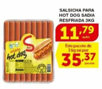 Roldão SALSICHA PARA HOT DOG SADIA RESFRIADA 3KG oferta