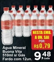 Água Mineral Buona Vita 510ml s/ gás Fardo com 12un.