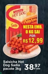 Rossi Supermercado Salsicha Hot Dog Sadia pacote 3kg oferta