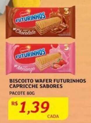 Assaí Atacadista BISCOITO WAFER FUTURINHOS CAPRICCHE SABORES PACOTE 80G oferta