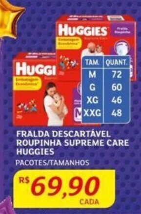 Assaí Atacadista FRALDA DESCARTÁVEL ROUPINHA SUPREME CARE HUGGIES PACOTES/TAMANHOS oferta