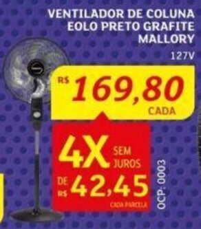 Assaí Atacadista VENTILADOR DE COLUNA EOLO PRETO GRAFITE MALLORY oferta