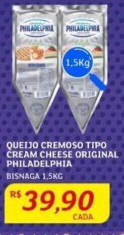 Assaí Atacadista QUEIJO CREMOSO TIPO CREAM CHEESE ORIGINAL PHILADELPHIA BISNAGA 1,5KG oferta