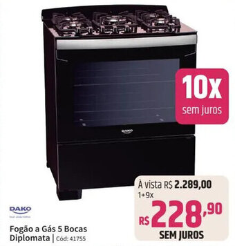 DAKO Fogão a Gás 5 Bocas Diplomata | Cód: 41755