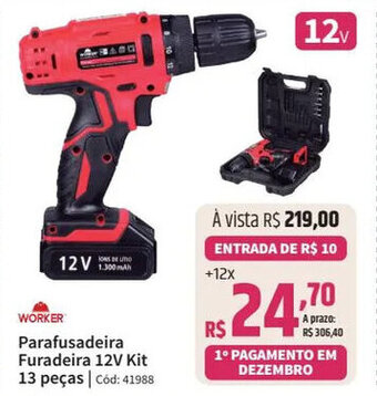 Deltasul WORKER Parafusadeira Furadeira 12V Kit 13 peças Cód: 41988 oferta