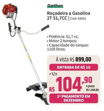 Garthen Roçadeira a Gasolina 2T 51,7CC | Cód: 43551