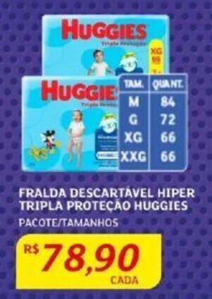 Assaí Atacadista FRALDA DESCARTAVEL HIPER TRIPLA PROTEÇÃO HUGGIES PACOTE/TAMANHOS oferta