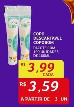 Assaí Atacadista COPO DESCARTÁVEL COPOBOM PACOTE COM 100 UNIDADES DE 180ML oferta