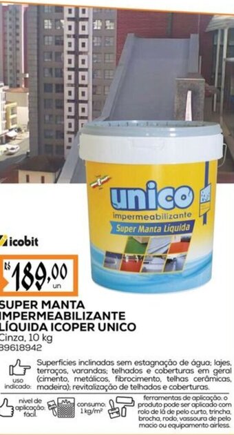 Obramax SUPER MANTA IMPERMEABILIZANTE LÍQUIDA ICOPER UNICO Cinza, 10 kg oferta