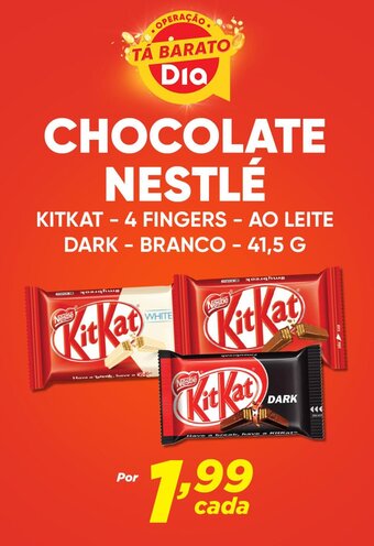 Dia CHOCOLATE NESTLE KITKAT - 4 FINGERS - AO LEITE DARK - BRANCO - 41,5 G oferta