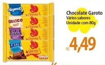 Atacadão Chocolate Garoto Vários sabores Unidade com 80g oferta