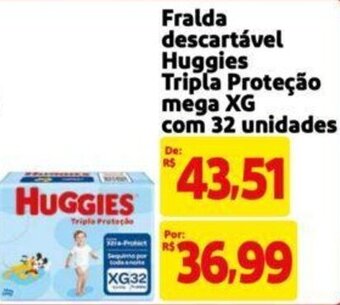 Extra Supermercado Fralda descartável Huggies Tripla Proteção mega XG com 32 unidades oferta