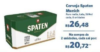 Sam's Club Cerveja Spaten Munich Puro malte, Lata, 269ml cada, 8 unidades oferta