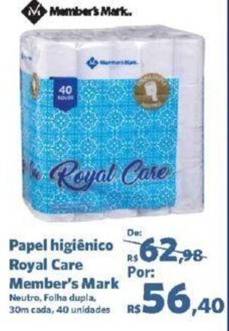 Sam's Club Papel higiênico Royal Care Member's Mark Neutro, Folha dupla, oferta