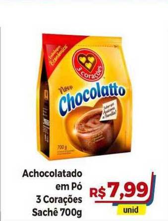 Hiper Moreira Achocolatado Em Pó 3 Corações 700g oferta