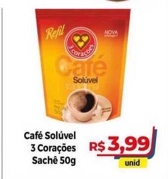 Hiper Moreira Café Solúvel 3 Corações 50g oferta