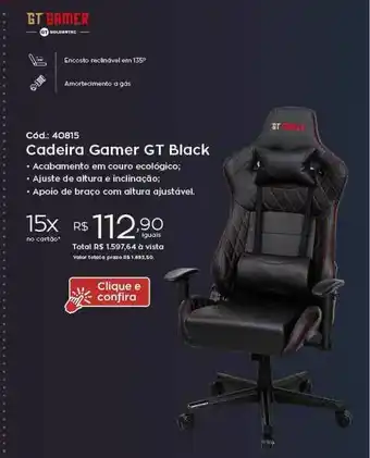 Ibyte Cadeira Gamer Gt Black Gt Gamer oferta