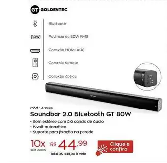 Ibyte Soundbar 2.0 Bluetooth Gt 80w Goldentec oferta
