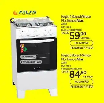 Fogão 4 Bocas Mônaco Plus Branco Atlas