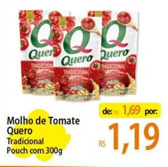 Atacadão Molho de Tomate Quero Tradicional Pouch com 300g oferta
