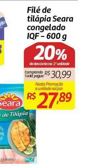 Comper Filé De Tilápia Seara Congelado Iqf 20% De Desconto Na 2a Unidade 600g oferta