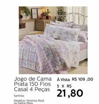 Jogo De Cama Prata 150 Fios Casal 4 Peças Santista