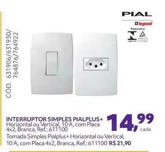 Telhanorte Interruptor Simples Pialplus+ Pial oferta