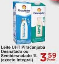 Rossi Supermercado Leite UHT Piracanjuba Desnatado ou Semidesnatado 1l oferta