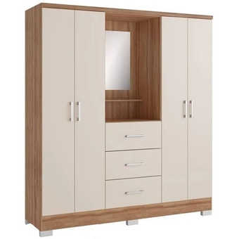 Guarda roupa / roupeiro carraro roma 1181 4 portas 3 gavetas com espelho 198x160x46cm