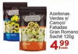 Azeitonas Verdes s/ Caroço/ Fatiadas Gran Romano Saché 120g