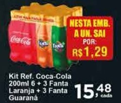 Rossi Supermercado Kit Ref. Coca-Cola 200ml 6 + 3 fanta laranja + 3 Fanta Guaraá oferta