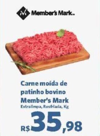 Sam's Club Carne moída de patinho bovino Member's Mark Extralimpa, Resfriada, Kg oferta